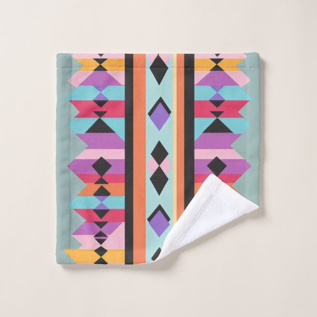 Retro Geometric Pattern mix Bath Towel Set (Wash Cloth)