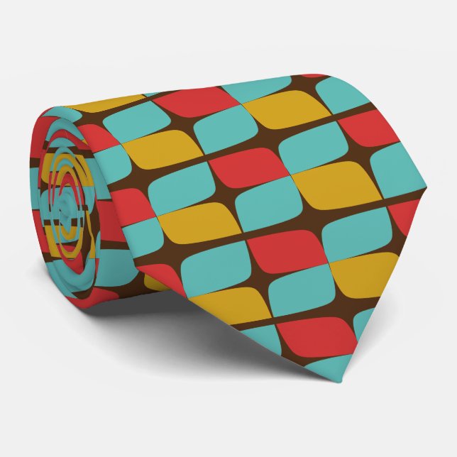 Retro Geometric Pattern on brown Tie (Rolled)