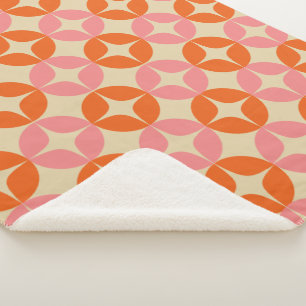 Retro Geometric Pattern Pink Orange Mid Century Sherpa Blanket