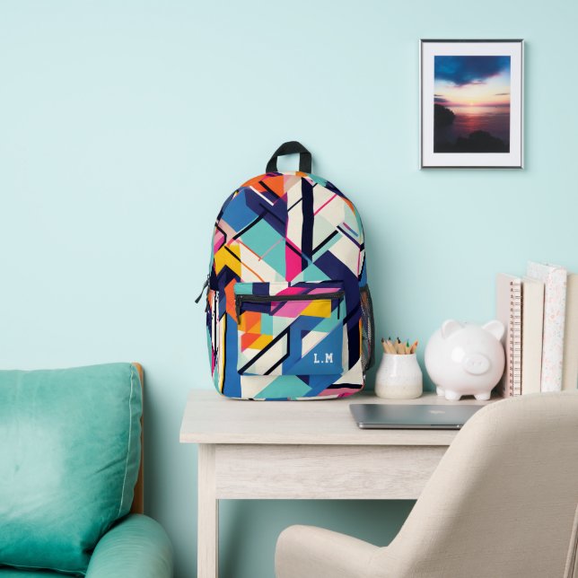 Retro geometric pattern printed backpack (Insitu)