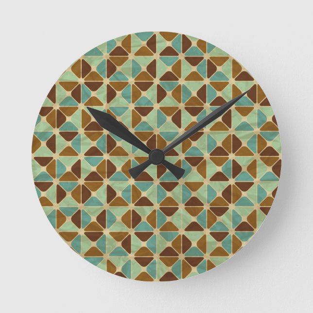 Retro geometric pattern round clock (Front)