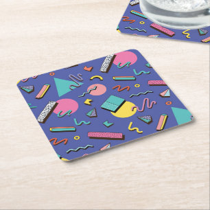 Retro Geometric Pattern Square Paper Coaster