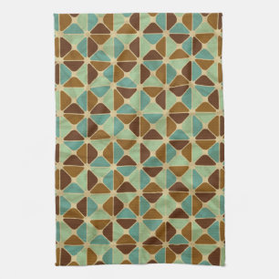Retro geometric pattern tea towel