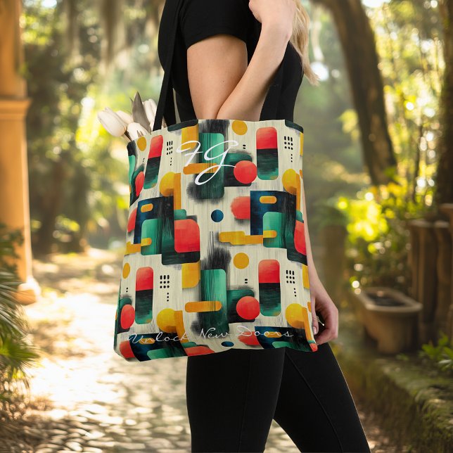 Retro Geometric Pattern with Bright Colours Tote Bag (Creator Uploaded)