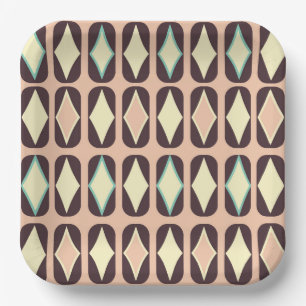 Retro geometric pattern with brown, yellow, blue paper plate