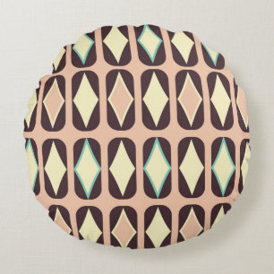 Retro geometric pattern with brown, yellow, blue round cushion