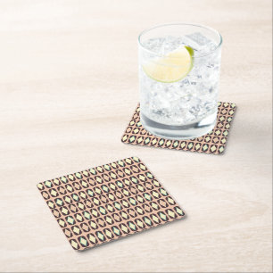Retro geometric pattern with brown, yellow, blue square paper coaster
