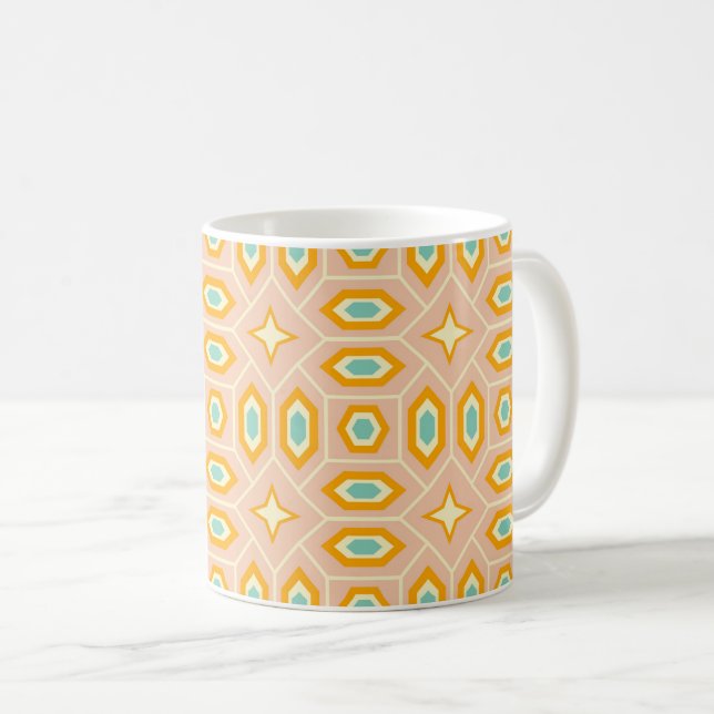 Retro geometric pattern with hexagons and stars coffee mug (Front Right)