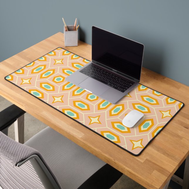 Retro geometric pattern with hexagons and stars desk mat (Office 2)