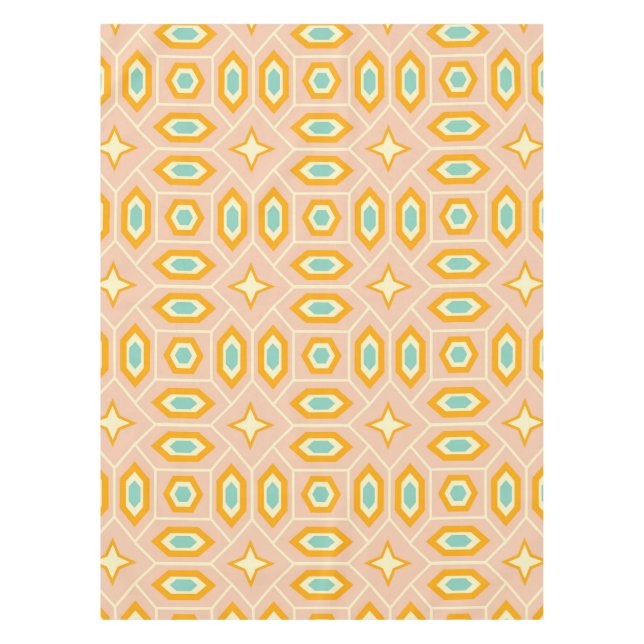 Retro geometric pattern with hexagons and stars tablecloth (Front)