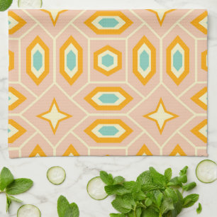 Retro geometric pattern with hexagons and stars tea towel