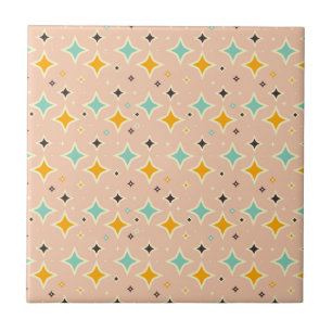 Retro geometric pattern with teal, orange, black ceramic tile
