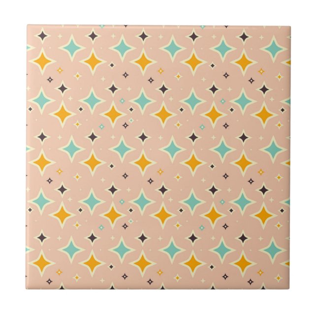 Retro geometric pattern with teal, orange, black ceramic tile (Front)