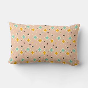 Retro geometric pattern with teal, orange, black lumbar cushion
