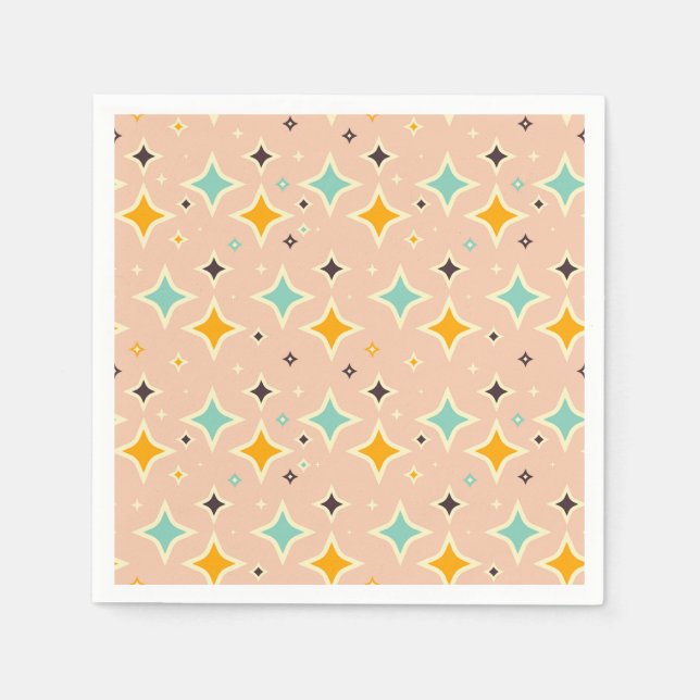 Retro geometric pattern with teal, orange, black napkin (Front)