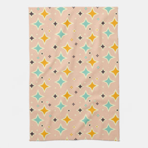 Retro geometric pattern with teal, orange, black tea towel