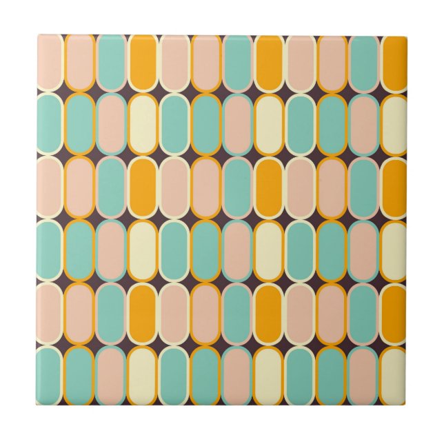 Retro geometric pattern with vertical ovals ceramic tile (Front)