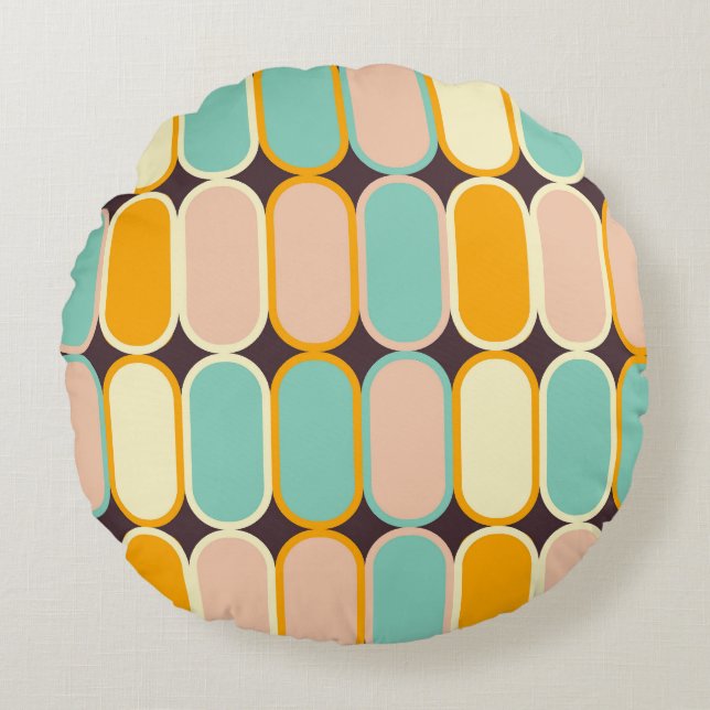 Retro geometric pattern with vertical ovals round cushion (Front)