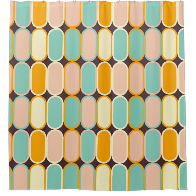Retro geometric pattern with vertical ovals shower curtain (Front)