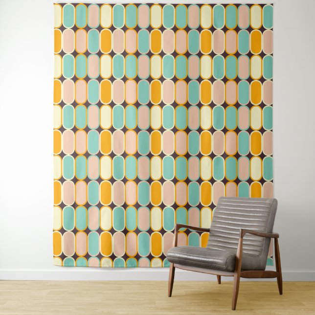 Retro geometric pattern with vertical ovals tapestry (In Situ)