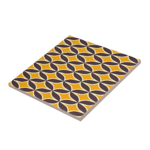 Retro geometric pattern yellow and brown leaf ceramic tile