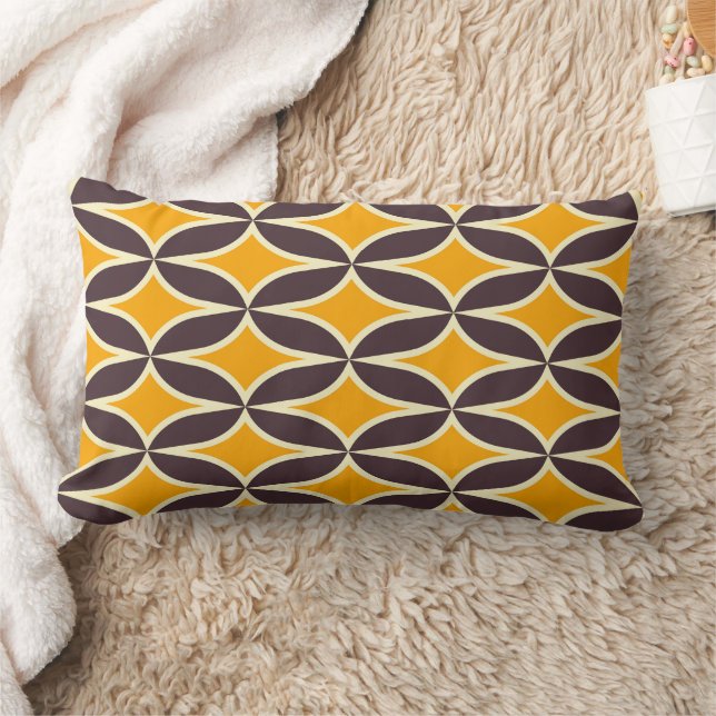 Retro geometric pattern yellow and brown leaf lumbar cushion (Blanket)