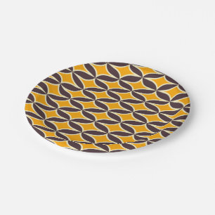 Retro geometric pattern yellow and brown leaf paper plate
