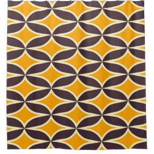 Retro geometric pattern yellow and brown leaf shower curtain