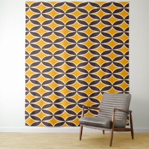 Retro geometric pattern yellow and brown leaf tapestry