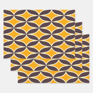 Retro geometric pattern yellow and brown leaf wrapping paper sheet