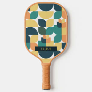 Retro Geometric Pattern Yellow & Green Pickleball Paddle