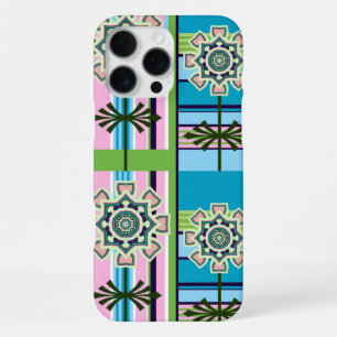 Retro geometric patterns and fantasy flowers iPhone 16 pro max case