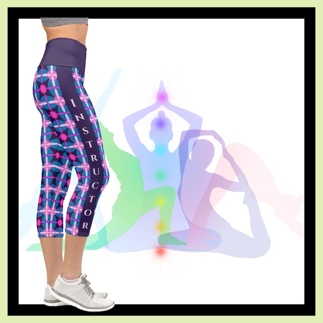 Retro Geometric Pink and Blue Capri Leggings (Creator Uploaded)