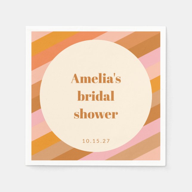 Retro Geometric Pink Orange Custom Bridal Shower Napkin (Front)