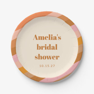 Retro Geometric Pink Orange Custom Bridal Shower Paper Plate