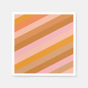Retro Geometric Pink Orange Terracotta Stripes Napkin