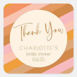 Retro Geometric Pink Rust Bridal Shower Thank You Square Sticker