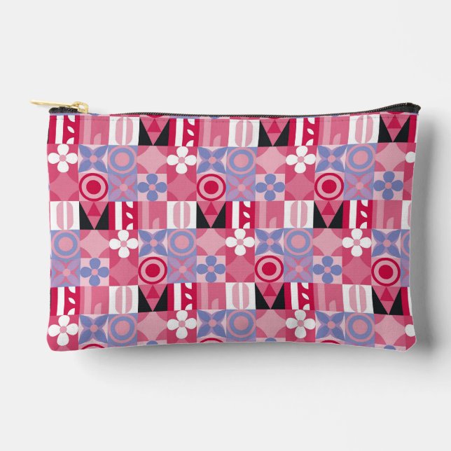 retro geometric print pattern accessory pouch (Front)