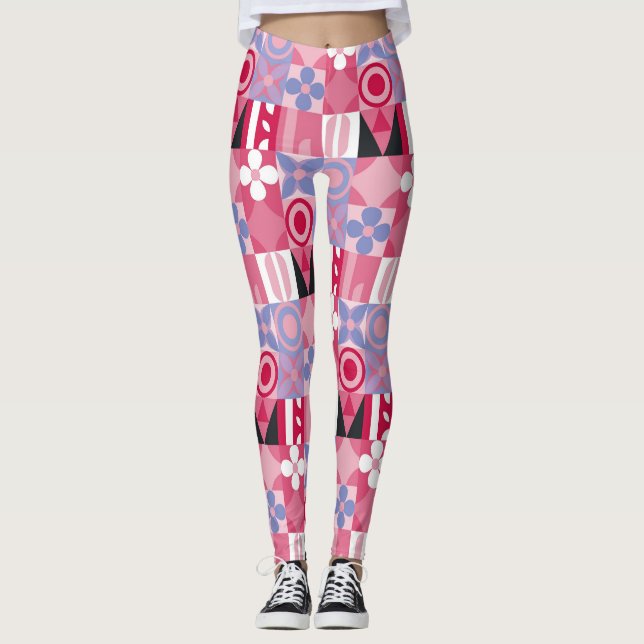retro geometric print pattern leggings (Front)