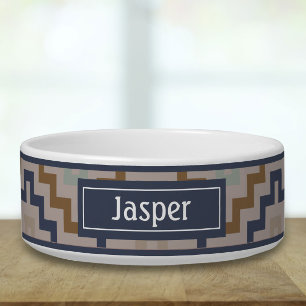 Retro Geometric Print Pet Bowl