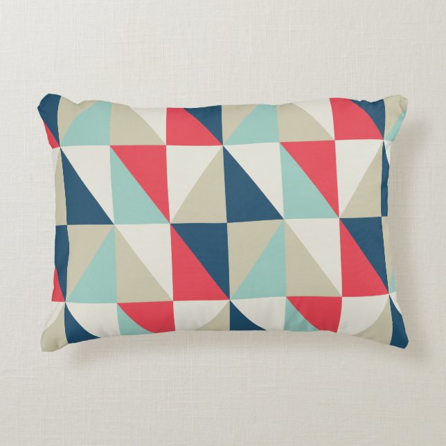 Retro Geometric Red and Blue Triangles Pattern Decorative Cushion (Front)