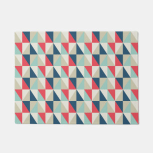 Retro Geometric Red and Blue Triangles Pattern Doormat