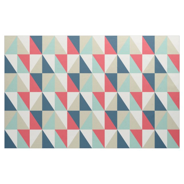 Retro Geometric Red and Blue Triangles Pattern Fabric (Fat Quarter)