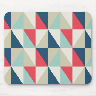 Retro Geometric Red and Blue Triangles Pattern Mouse Pad