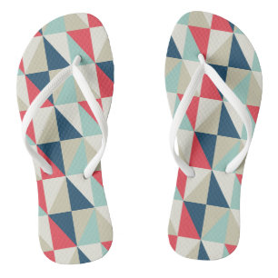 Retro Geometric Red and Blue Triangles Pattern Thongs