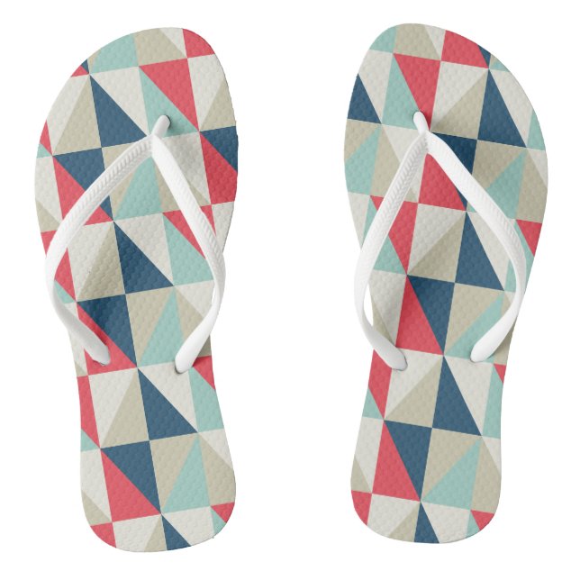 Retro Geometric Red and Blue Triangles Pattern Thongs (Footbed)