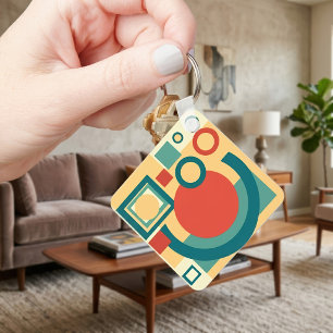 Retro Geometric Risograph Style Abstract Design Key Ring