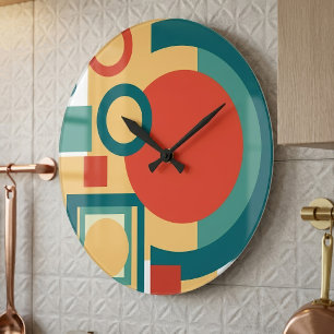 Retro Geometric Risograph Style Abstract Design Large Clock