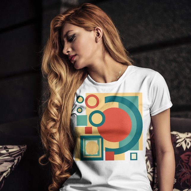 Retro Geometric Risograph Style Abstract Design T-Shirt (Retro Geometric Risograph Style Abstract Design. Women Basic White T-Shirt)