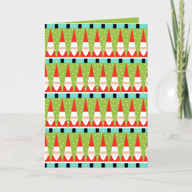 Retro Geometric Santa Christmas Card (Front)